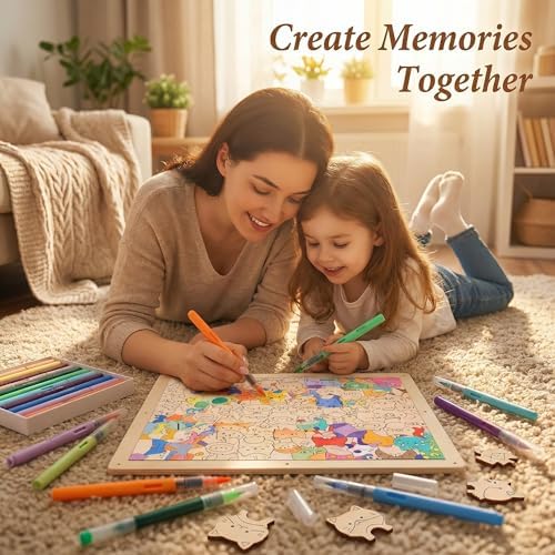 DIY Wooden Dog Puzzle Frame, 53 Colorable Puzzle Pieces, Comes with 12 Coloring Pens, Creative Art Craft Set, Suitable for Adults, Unique Handmade Gift for Dog Lovers, Home Decor (Puppy) - Image 4