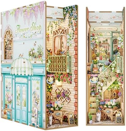 Tonecheer DIY Book Nook Kit for Adults, Booknook Wooden 3D Puzzle Bookend Miniature House Kit, Fantasy Bookshelf Decor with Sensor LED Light Gifts for Birthday Valentine's Day (Flower Shop) by Tonecheer
