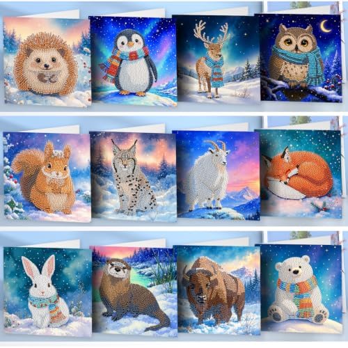 LAKEQUILL DIY Diamond Art Painting Greeting Kit, 12 Pieces, Creative Craft Set，Snow Animals - Image 4