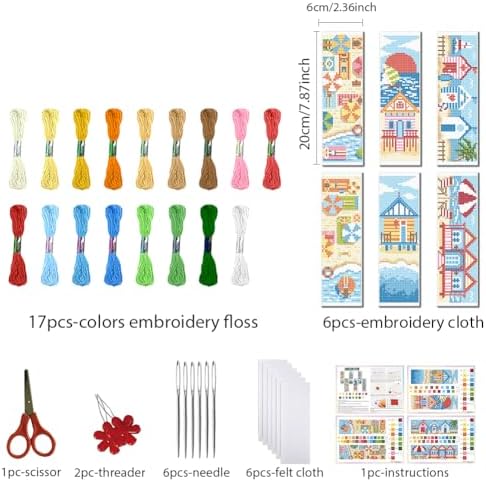 FREEBLOSS 6 Set Cross Stitch Bookmark Kits 8"x2.4" Summer Beach Scenery - Image 2