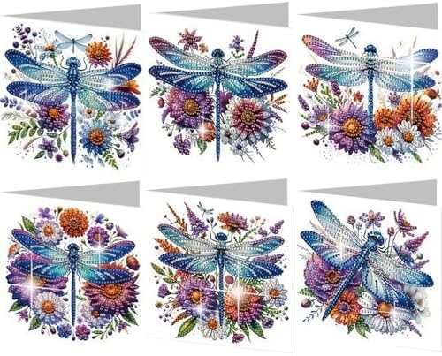 Diamond Art Cards with Envelopes–6PCS DIY Diamond Painting Greeting Cards Kit | Card Making Kit with Bling for Adults & Beginners | Birthday,Holiday & Thank You Cards (Flower Dragonfly) by Unknown