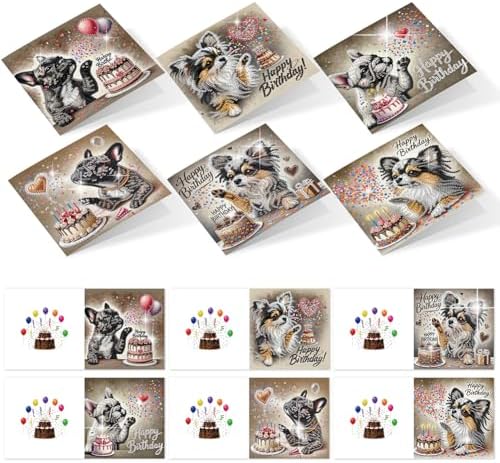 POETRYDRAW 6 Pack 5D DIY Diamond Art Painting Dog Card Kit, Diamond Art Birthday Holiday Greeting Card, Crafts Kit Creative with Envelope - Image 5