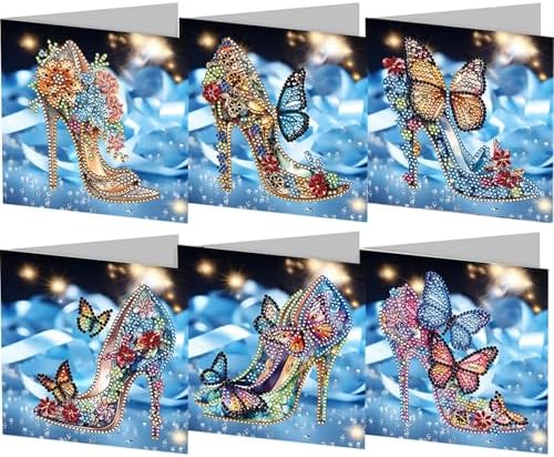 jinglinhh 6pcs Diamond Art Painting High Heels Butterfly Greeting Cards with Envelopes, DIY Card Making Kits for Adults, Diamond Art Postcards Holiday Cards Craft Gifts by Unknown
