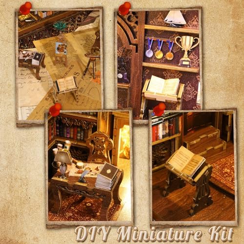 Book Nook Kit, MOJINO DIY Miniature 3D Puzzle Wooden Bookends Doll House with LED Lights for Bookshelf Decor, Tiny Miniverse Model House Art Craft for Adults Gril Halloween Christmas Decoration Gift - Image 4
