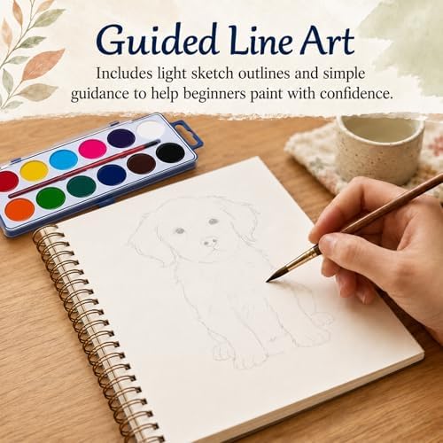 Clhjinruoliu Water Color Workbook,Animals Flowers Ocean Water Coloring Book, Nature Scenes Paint Set Art Crafts, Beginner-Friendly Watercolor Workbook, with 12 Colors Paints Set with Paint Brush,Birds - Image 4