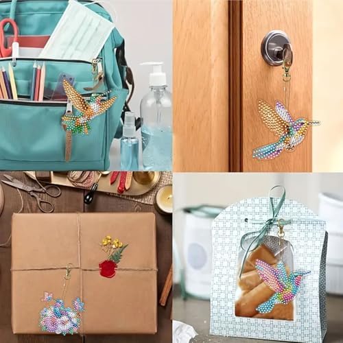 15 pcs Summer Theme Diamond Art Keychain Ornaments Double Sided 5D DIY Diamond Painting Keychain Kits for Adults Key Ring Art Pendant Decor (Hummingbird) - Image 6