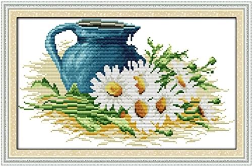 ITSTITCH Stamped Cross Stitch Kits for Adult-Full Set The Pottery and Daisy Patterns Embroidery,Needlepoint Starter Kits 11ct 3 Strands-17.7x11 inch by ITSTITCH