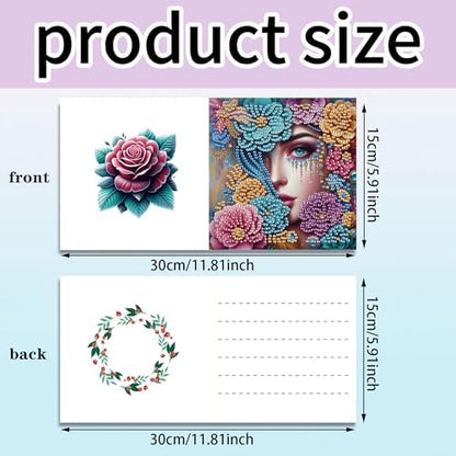 DIZAKIM 6-Piece Christmas-Themed Diamond Painting Greeting Cards Christmas Eve DIY Craft Kit Birthday Gift (Flower Beauty) - Image 2