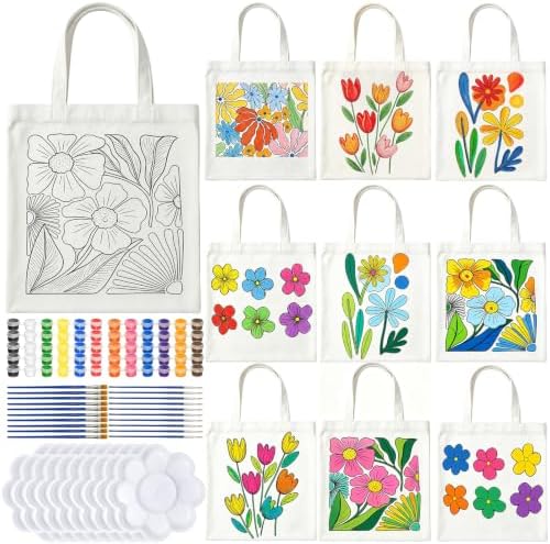 Canvas Tote Bag Painting Kit with Paints & Brushes-10 Set DIY Craft Gift by WDXIUE