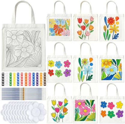 Canvas Tote Bag Painting Kit with Paints & Brushes-10 Set DIY Craft Gift by WDXIUE