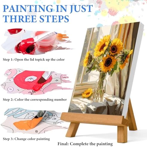 PRASIO Paint by Numbers Kit for Adults Flowers Sunflower Easy Adult Paint by Number Kits DIY Acrylic Watercolor Oil Paint by Number for Adults Beginner for Home Decor Gift 16x20 Inch - Image 4