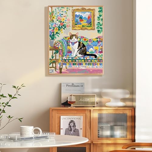 Fountor Paint by Numbers Kit for Adults Beginner, Flowers Cat Adult Paint by Number Kits on Canvas Without Frame, Cat Oil Paint by Numbers for Home Decor Gift 16” W x 20”L - Image 2