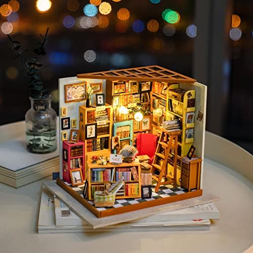 ROBOTIME DIY Miniature House Kit Miniature Dollhouse Kit Tiny House Kit for Adults Library House Kits Best Birthday Gifts for Teens(Sam's Study) - Image 2