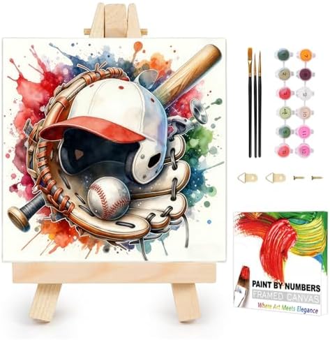 AUKELHJ Framed Paint by Numbers Kit for Adults, Baseball, 10x10 inch by Unknown