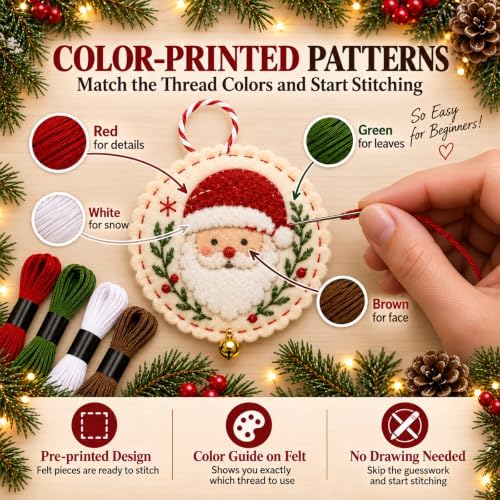 Christmas Embroidery Kit, 12PCS DIY Ornament Set for Beginners - Image 3