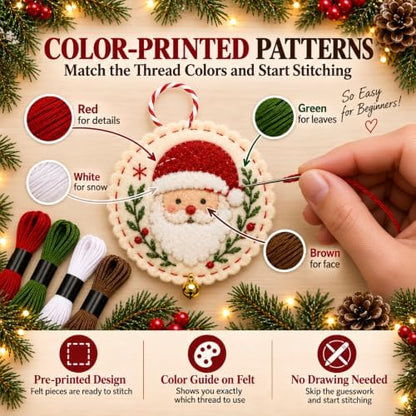 Christmas Embroidery Kit, 12PCS DIY Ornament Set for Beginners - Image 3