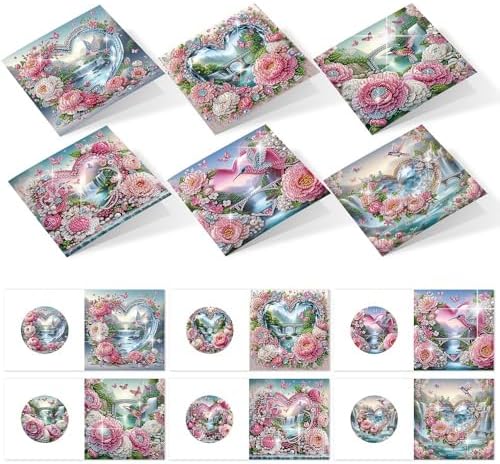 6 Pack Diamond Art Greeting Cards with Envelopes, Flowers and Hummingbirds DIY 5D Diamond Painting Card Kit, Handmade Rhinestone Postcards for Birthday & Valentine’s Day Wishes (30x15cm) by AiYuanzsh