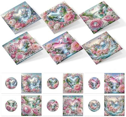 6 Pack Diamond Art Greeting Cards with Envelopes, Flowers and Hummingbirds DIY 5D Diamond Painting Card Kit, Handmade Rhinestone Postcards for Birthday & Valentine’s Day Wishes (30x15cm) by AiYuanzsh