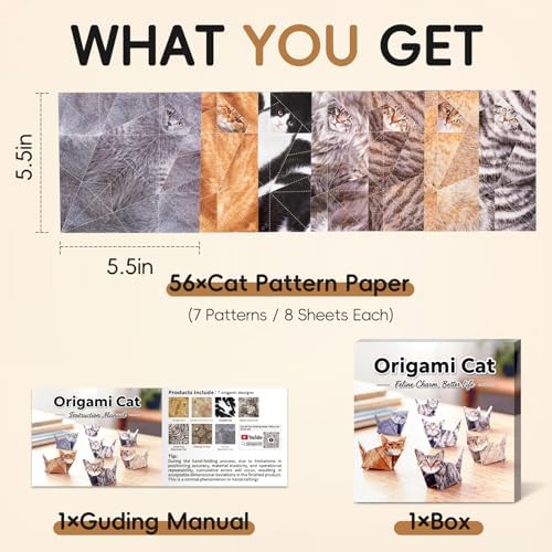 3D Cats Origami Paper 56 Sheets, Paper Craft Kit, Art Craft Activity - Image 2