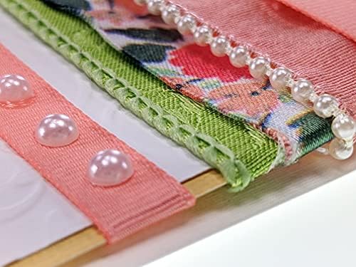 Ribbon Storage, DIY Greeting Card Kit Ribbon Cards Handmade DIY Card Kits Card Making Kit, Thank You & Birthday Cards Card Kit for 10 Project Card (Coral Flowers & Pearls) - Image 6