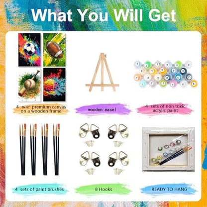Ball Sports Paint by Numbers for Adults with Framed Canvas - Wooden Easel - Image 4