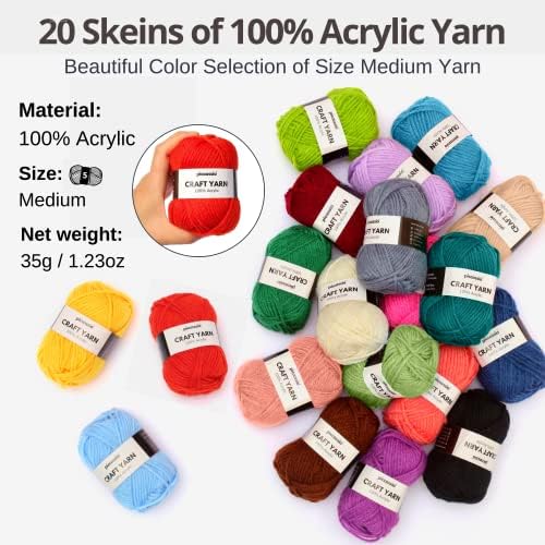 Piccassio Crochet Kit for Beginners – Complete Starter Set for Adults & Teens with 20 Yarn Colors, Hooks, Book & Organizer Bag – Learn to Make Amigurumi, Plushies & Handmade Gifts - Image 4