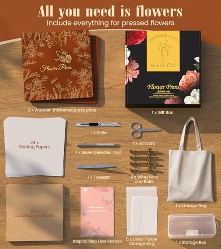 Wakhow Flower Press Kit, 11" x 11" Large Wooden Flower Press for Adult Teen - Image 3