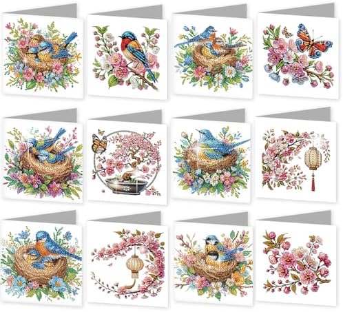 jinglinhh 12pcs Diamond Art Painting Bluebird Flowers Greeting Cards with Envelopes, DIY Card Making Kits for Adults, Diamond Art Christmas Cards for Birthday Holiday Postcards Craft Gifts by Unknown