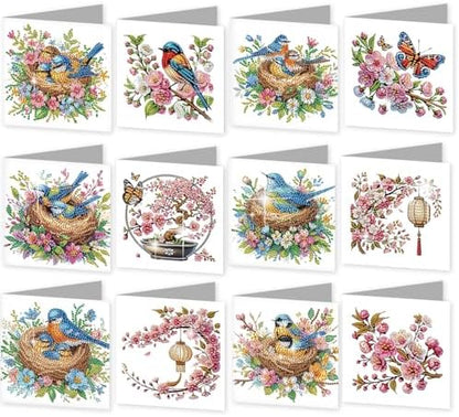 jinglinhh 12pcs Diamond Art Painting Bluebird Flowers Greeting Cards with Envelopes, DIY Card Making Kits for Adults, Diamond Art Christmas Cards for Birthday Holiday Postcards Craft Gifts by Unknown