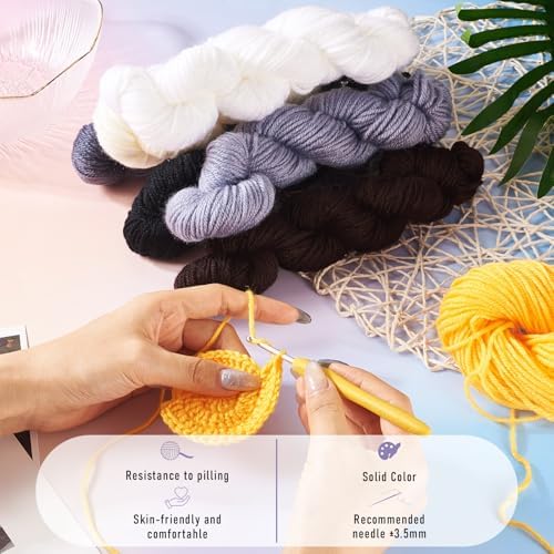 Cheriswelry 6 Skeins Black White Grey Acrylic Fiber Yarn Craft Sewing Cord Threads for Weaving Soft String for Knitting 2.2mm Skeins Yarn kit for Crochet Beginners Adults - Image 5