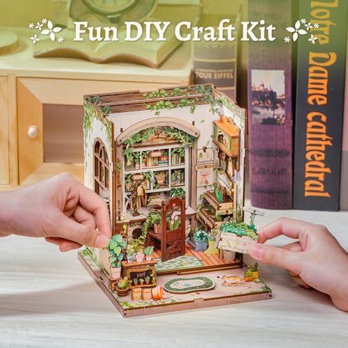 CUTEBEE Book Nook Kit - DIY Miniature House Dollhouse Kit for Adults and Teens, Booknook Tiny House Bookshelf 3D Wooden Puzzle, Gifts for Family (Green Life Bookshop) - Image 5
