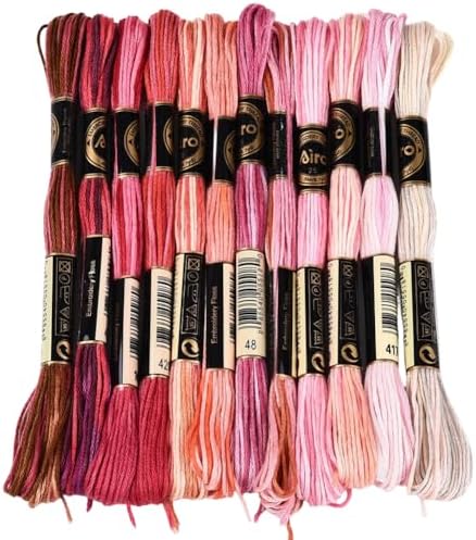 12 Skeins 105 Yards Variegated Cross Stitch Floss Friendship Bracelet String 6 Ply Polyester Colorful Gradient Red Embroidery Thread for Sewing Making Needlecraft Knitting Clothes Stitching by CABODYALS