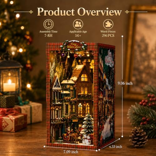 3D Puzzle for Adults, Christmas Street Wooden Model Kit with LED Lights - Image 3