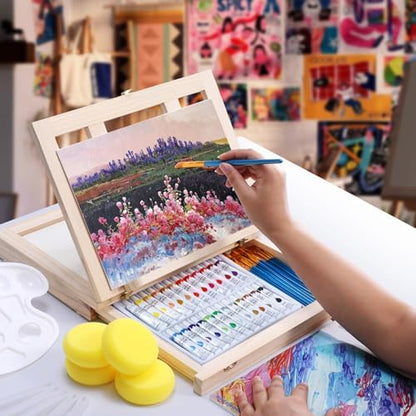 54 Pieces Complete Acrylic Paint Set with Portable Wooden Tabletop Easel - Image 3