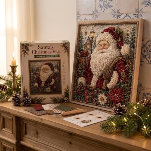 3D Christmas Fabric Art Kit with Frame, No-Sew Handmade Fabric Poke Art Kit - Image 6