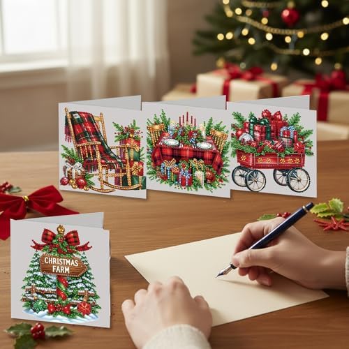 6 Pack 5D DIY Diamond Art Painting Christmas Greeting Card Kit, Diamond Art Birthday Holiday Greeting Card, Crafts Kit Creative with Envelope - Image 4