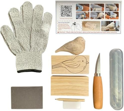 Wood Carving Kit for Beginners, Essential Wood Whittling Kit for Beginners, Knife Tools Accessories, Balsawood and Basswood Blocks, Bird Carving Video Tutorial, DIY Kits for Adults Hobbies by Unknown