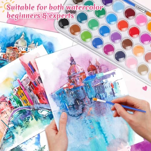 Nuanchu Gifts Bulk Watercolor Paint Washable Watercolor Paint Kits Palette and Brushes Portable Water Color Supplies for Adults, Beginners Artists Graduation Gift(30 Pack,6 Colors) - Image 5