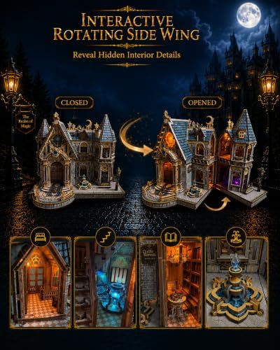 3D Wooden Puzzle for Adults, DIY Fantasy Castle Miniature House Kit, LED - Image 3