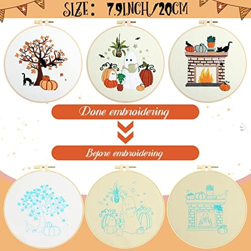 Yuxung 5 Sets Fall Embroidery Kit Halloween Embroidery Cross Stitch Kit - Image 6