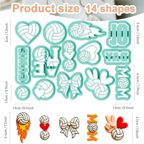 14Pcs Volleyball Polymer Clay Cutters Set Letters Clay Earrings Cutters for Adults Polymer Jewelry Cutter with Earrings Accessories DIY Craft Supplies - Image 2