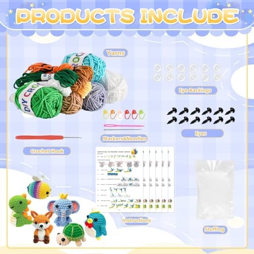 OLHKYN 6Pcs Crochet Kit for Beginners, 2026 DIY Craft for Adults, Great Gift for Crochet Lovers, Crocheting Animal Kits with Step by Step Videos,Yarn,Crochet Hook,Birthday Holiday Gift - Image 2