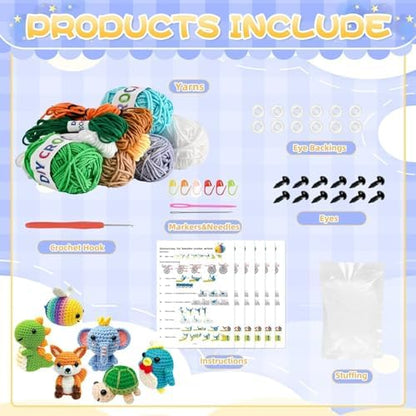 OLHKYN 6Pcs Crochet Kit for Beginners, 2026 DIY Craft for Adults, Great Gift for Crochet Lovers, Crocheting Animal Kits with Step by Step Videos,Yarn,Crochet Hook,Birthday Holiday Gift - Image 2
