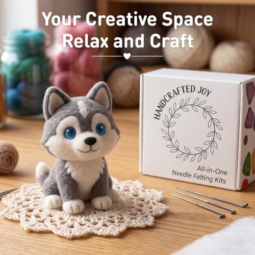 FACE N FACE DIY Needle Felting Kit Cute Husky Puppy – Needle Felting Starter Kit with Fiber Roving, Needles, Felting Pad & Instructions | Felted Animal Dog Kit for Beginners Adults | DIY Craft Gift - Image 7