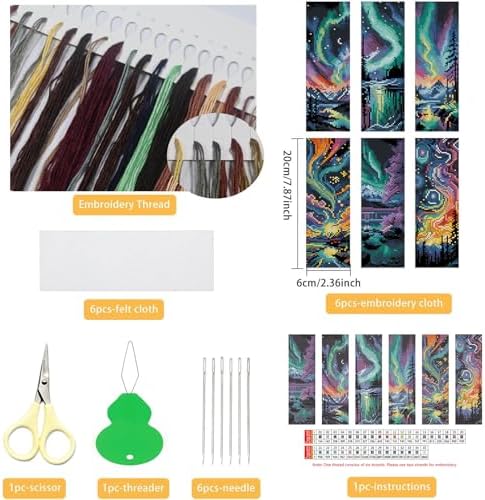 NEGEKFKX 6 Pcs Starry Sky Cross Stitch Bookmark Kit for Adult Beginners - Image 2
