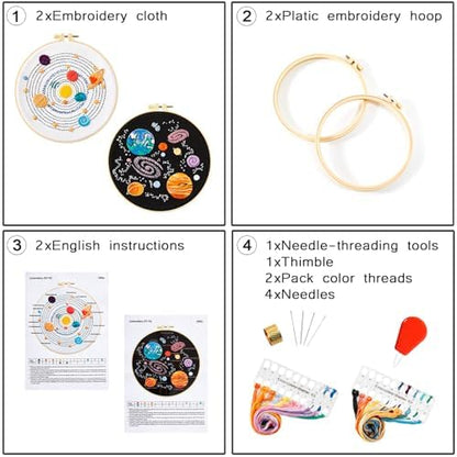 Armindou Embroidery Kit for Adults Beginners, Hand Embroidery Starter Kit with Solar System Patterns, Counted Stamped Cross Stitch Needlepoint Kit for Beginner Adult, 2 Set Embroidery Supplies/Hoop - Image 6