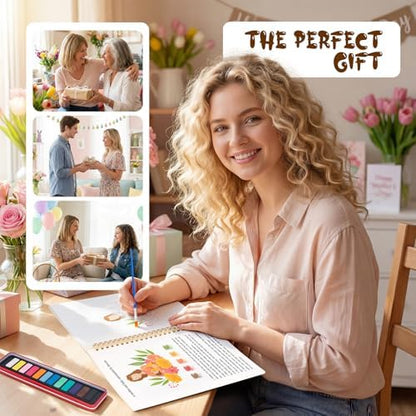 Mother's Day Watercolor Workbook for Adults, Beginner Friendly Watercolor Painting Kit Water Coloring Book, Nature-Themed Practice Art Gift Water Color Paint Book with Palette and Brush - Image 7