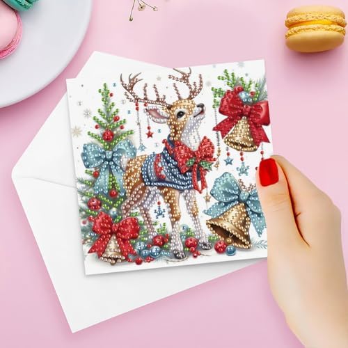 jinglinhh 6pcs Diamond Art Painting Christmas Cats Animals Stocking Elk Greeting Cards with Envelopes, DIY Card Making Kits for Adults, Diamond Art Postcards Christmas Cards Craft Gifts - Image 6