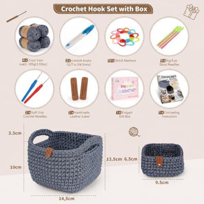 27PCS Crochet Basket Kit for Beginners,Grey Square Basket,Gift Box Package - Image 2