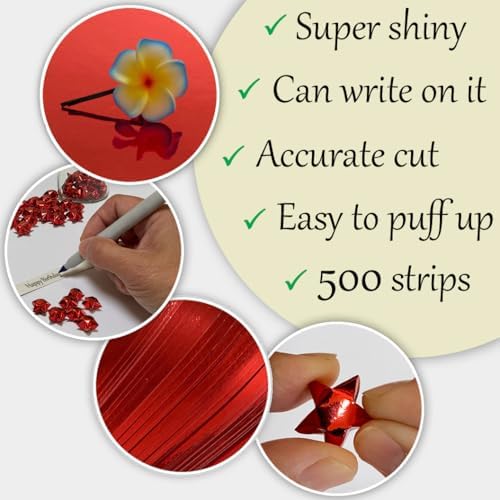 500-Strips Red Foil Paper Strips for Making Origami Stars, Lucky Stars, Puff Stars. Reflective Mirror Shiny Paper Strips, 0.5 x 11 inch. (Red Foil, 500) - Image 2